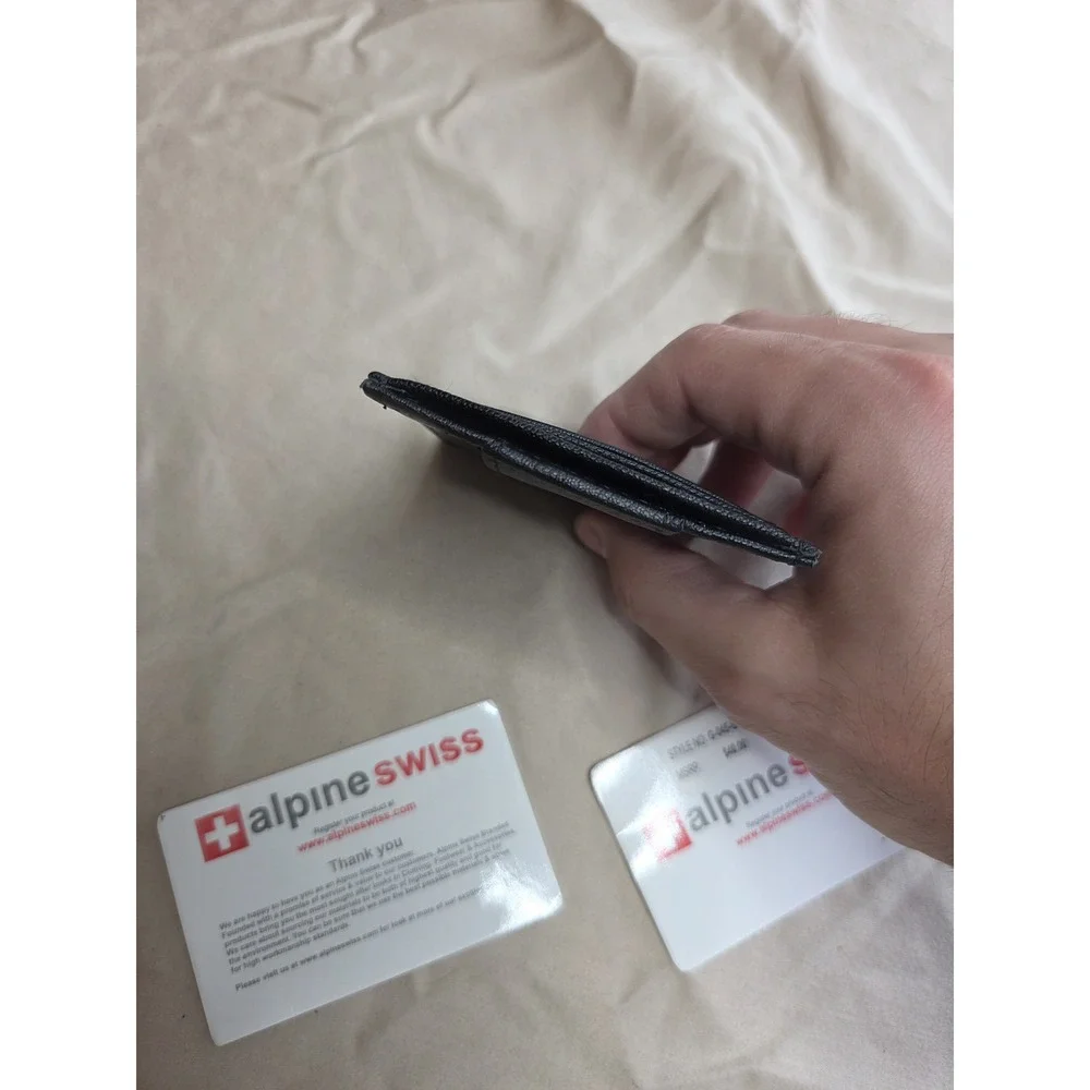 Men's Alpine Swiss Slim Card Holder Wallet Black Leather NWT